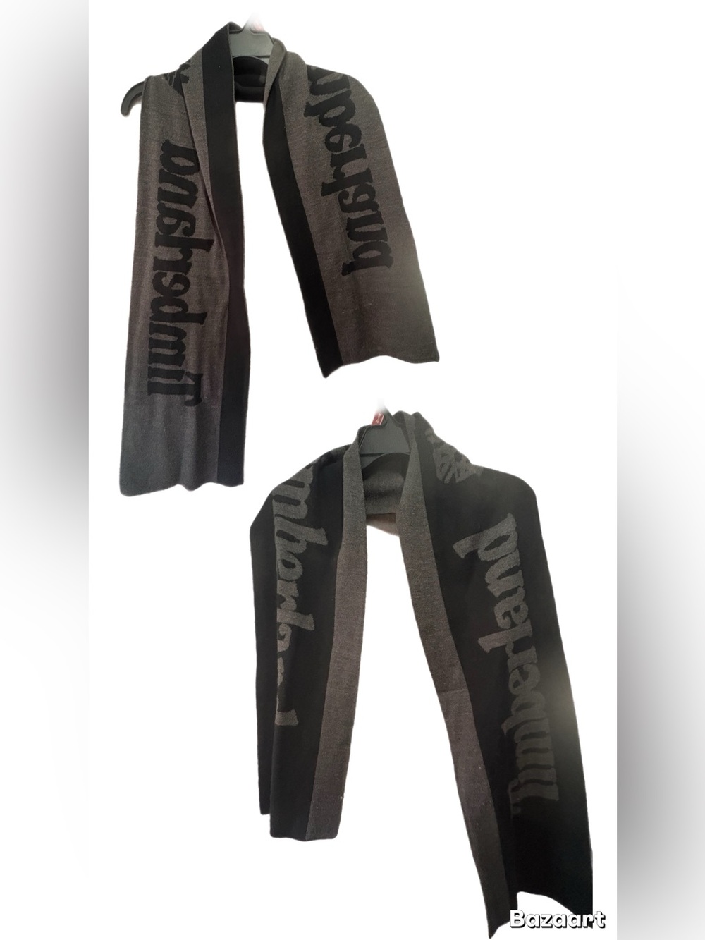 Timberland Black and Gray Bold Logo Knit Scarf